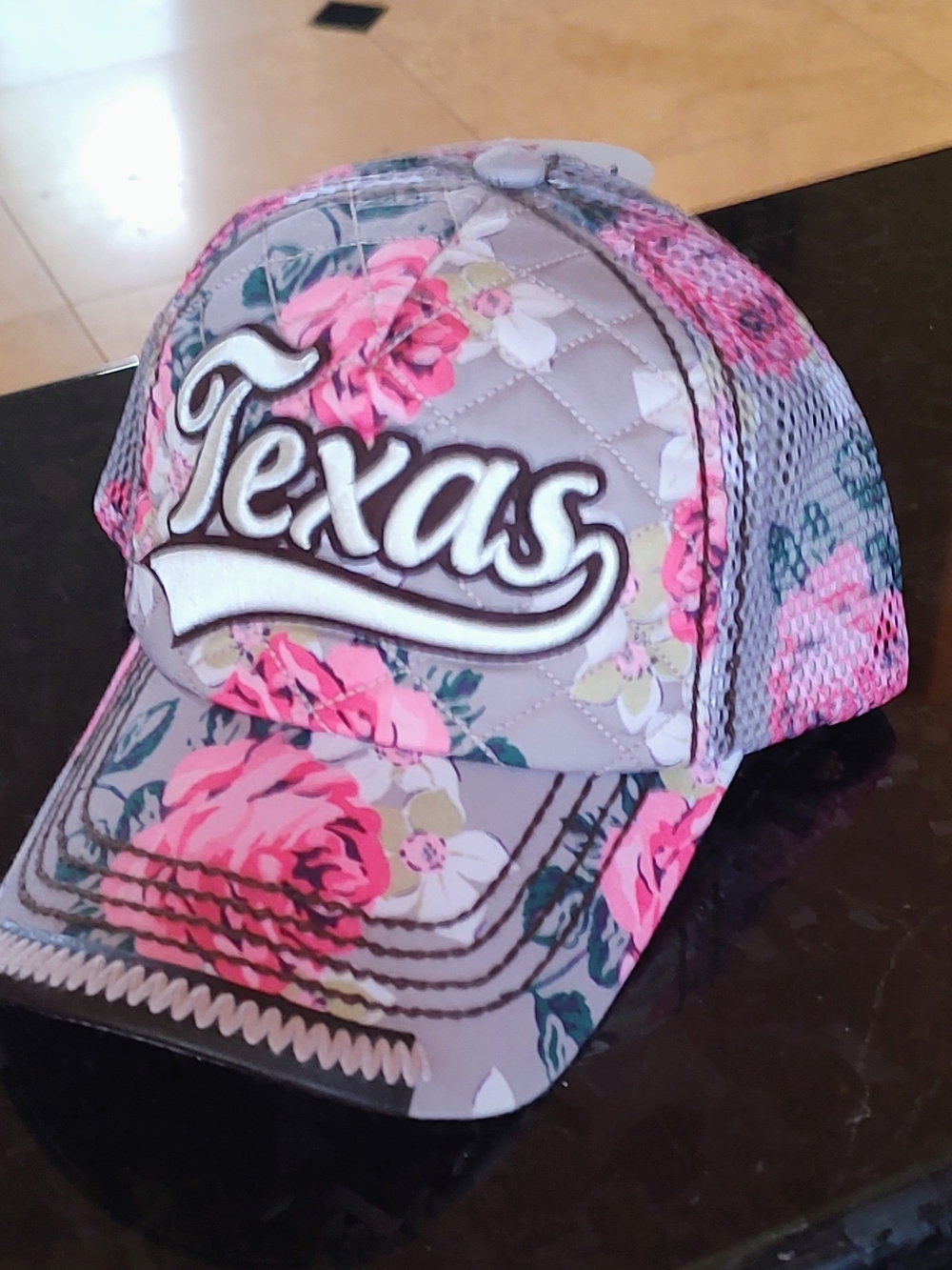 Robin Ruth Floral Mesh Snapback Cap - Pink & Gray ball cap/ hat